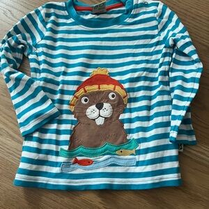 Kids Long Sleeve Striped Shirt with Beaver Design